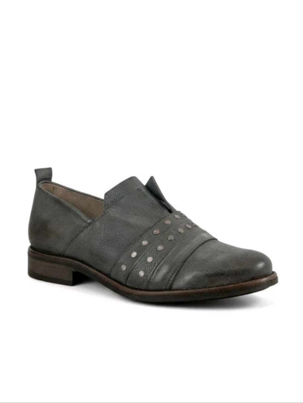 Miz Mooz Green Oxford Shoes Taro Classic Leather Slip On Studded Boho Flat! 8.5